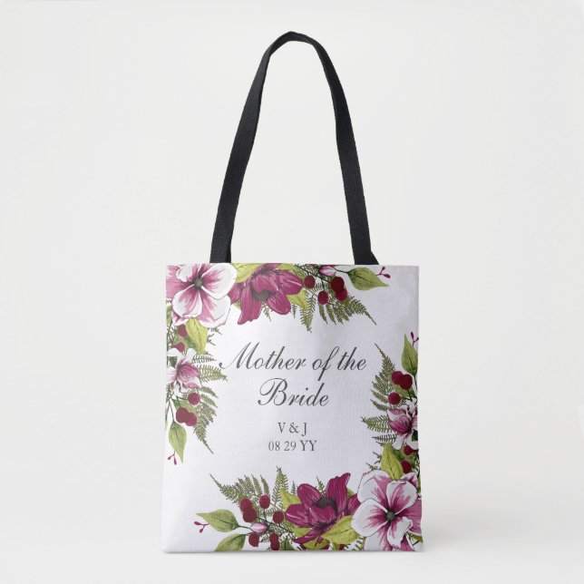 Bolsa Tote Florais brancos magenta elegantes e botânicos verd (Frente)