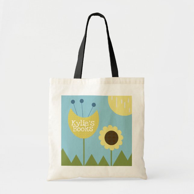 Bolsa Tote Florais Divertidas Cenário Geométrico Livros da Bi (Frente)
