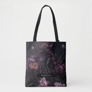 Bolsa Tote Florais Dramáticos Roxos Escuros