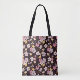 Bolsa Tote Florais e Pássaros de Reboque Whimsical - Preto/Ve