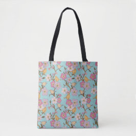Bolsa Tote Florais e Pássaros de Reboque Whimsical - Turquesa