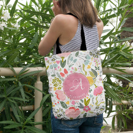 Bolsa Tote Florais monogramados rosa menina