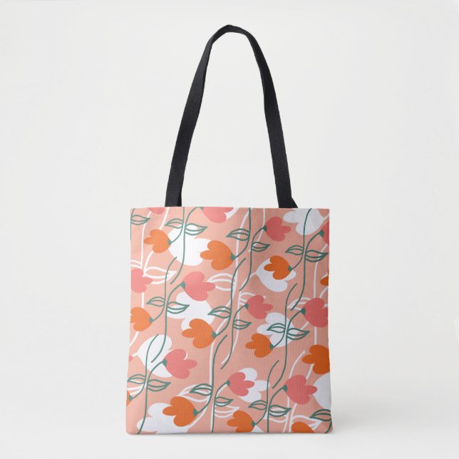 Bolsa Tote Florais Padrão Botânico Desenhado à Mão Laranja (Frente)