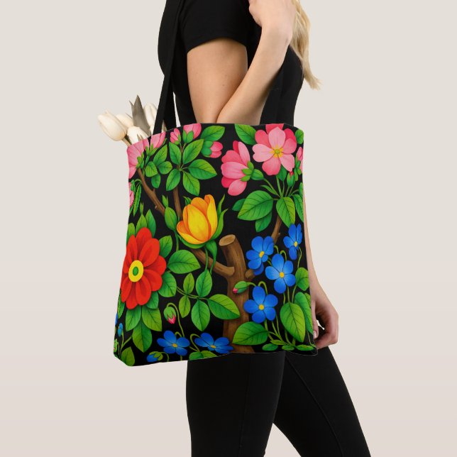 Bolsa Tote Florais Preto Elegante  (Close Up)