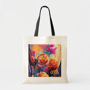 Bolsa Tote Floral Abstrato Art Laranja Vermelho Azul Flores