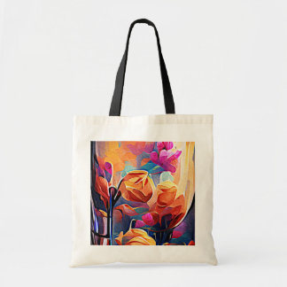 Bolsa Tote Floral Abstrato Art Laranja Vermelho Azul Flores
