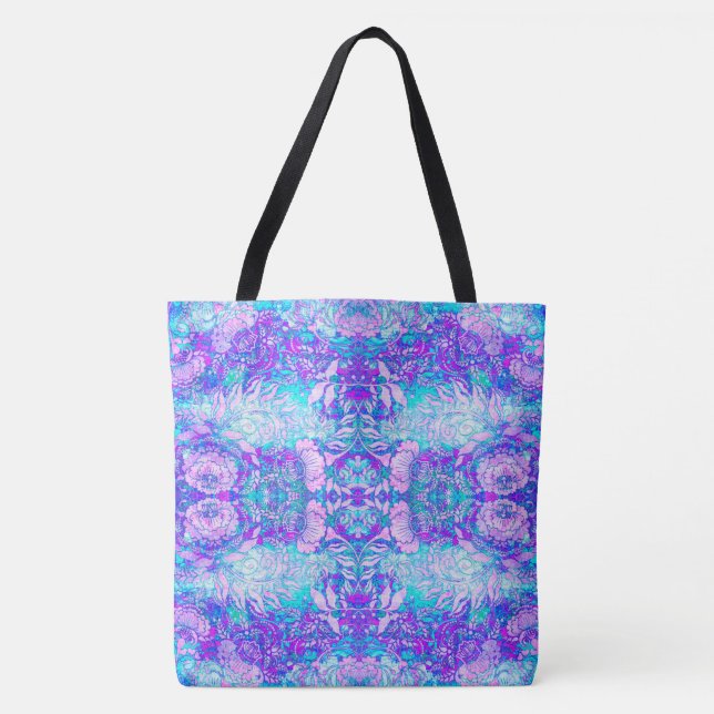 Bolsa Tote Floral abstrato Azul e Roxo (Frente)