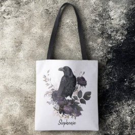 Bolsa Tote Floral Academia Sombria Corvo Gótico