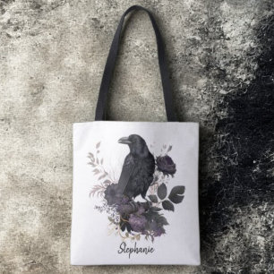 Bolsa Tote Floral Academia Sombria Corvo Gótico