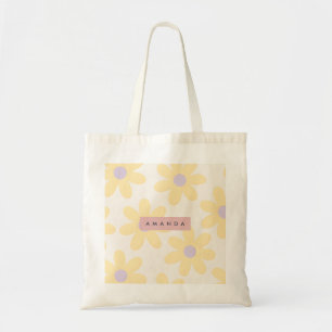 Bolsa Tote Floral Amarela de Margarida Retro Personalizada