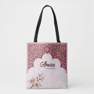 Bolsa Tote Floral Arabesco Elegante Arco Bege Ma
