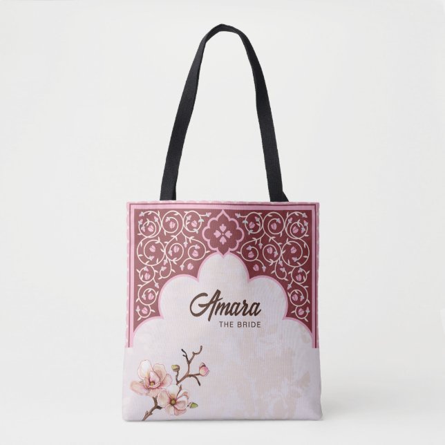 Bolsa Tote Floral Arabesco Elegante | Arco Bege Ma (Frente)