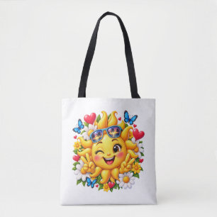 Bolsa Tote Floral Arco-íris Feliz Sol