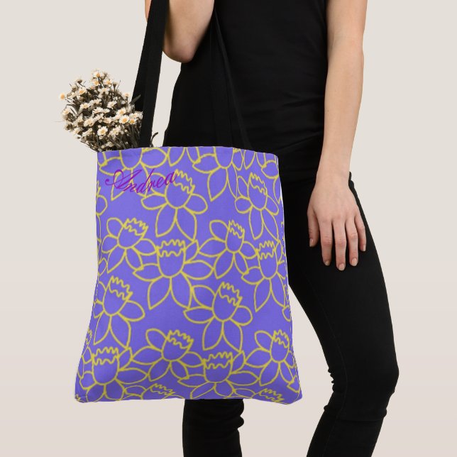 Bolsa Tote Floral artificial personalizado da safra em roxo (Close Up)