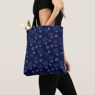 Bolsa Tote Floral Azul Escuro