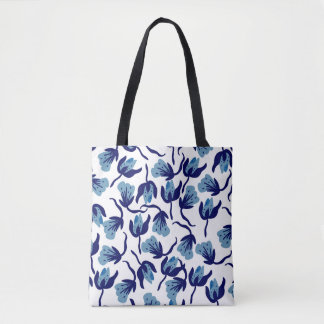 Bolsa Tote Floral Azul Pansy: Sem Costura Desenhada À Mão.