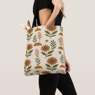 Bolsa tote floral bege e marrom boêmio
