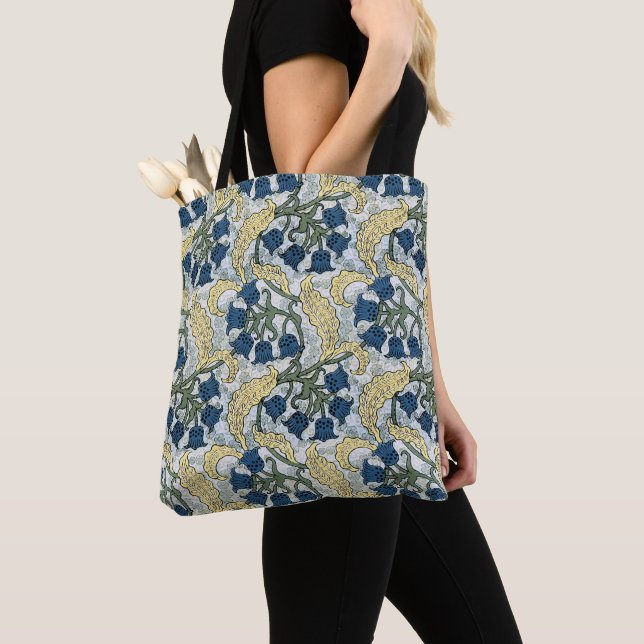 Bolsa Tote Floral Blue Flowers Lily Valley Repetindo (Close Up)