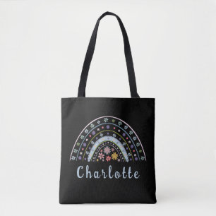 Bolsa Tote Floral Boho Rainbow com Nome Personalizado