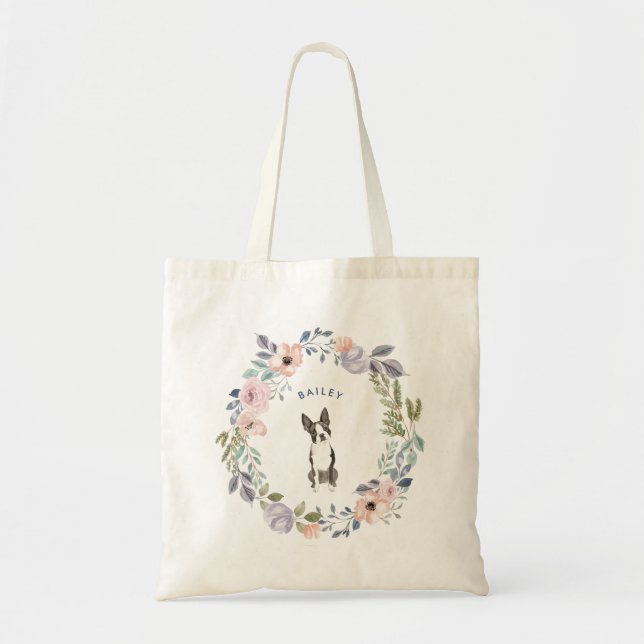Bolsa Tote Floral bonito | Boston Terrier Dog (Frente)