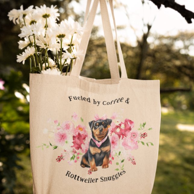 Bolsa Tote Floral bonito | Cão rottweiler (Criador carregado)