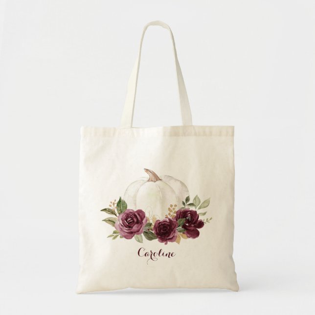 Bolsa Tote Floral Borgonha Abóbora Damas de Honra de Outono (Frente)