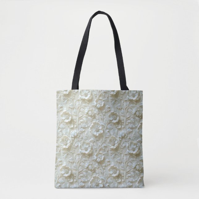 Bolsa Tote Floral Botânico branco-esbelto-Na moda, elegante (Frente)