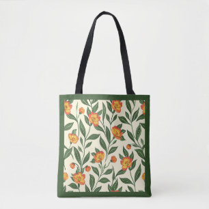 Bolsa Tote Floral Botânico Laranja-Laranja-Na moda elegante