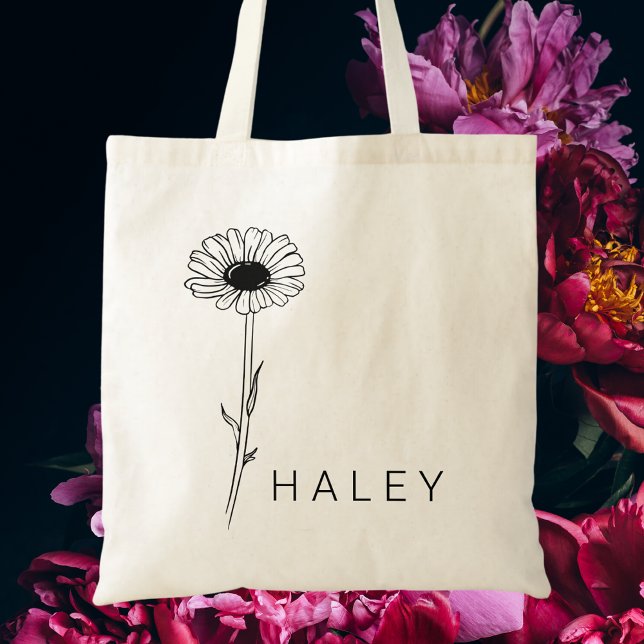 Bolsa Tote Floral Botânico Na moda preto e branco moderno (Criador carregado)