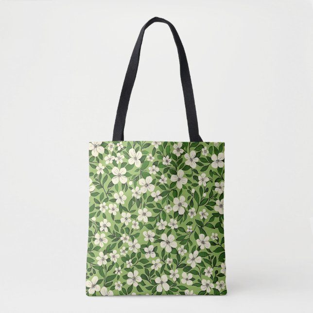 Bolsa Tote Floral Botânico Verde-Verde-Na moda elegante (Frente)