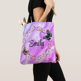 Bolsa Tote Floral bouquet romantic serenity butterflies