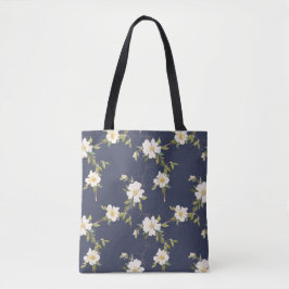 Bolsa Tote Floral Branco Azul marinho