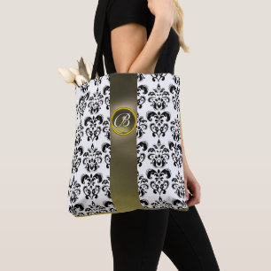 BOLSA TOTE FLORAL BRANCO NEGRO, MONOGRAMA DA GEMSTONE DA CINZ