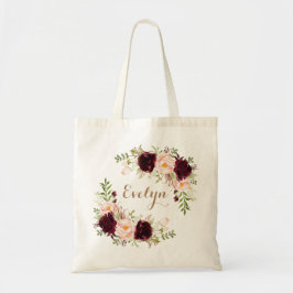 Bolsa Tote Floral Burgundy Blush Greenery Dourado Personaliza