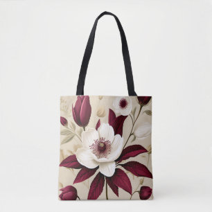 Bolsa Tote Floral Burgundy Plant Botanical