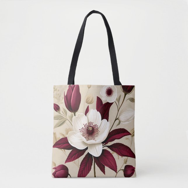 Bolsa Tote Floral Burgundy Plant Botanical (Frente)