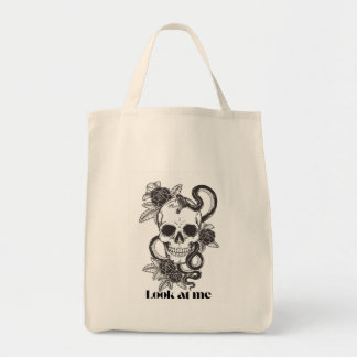 Bolsa Tote Floral Caveira Gótica Olhe para Mim