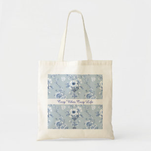 Bolsa Tote Floral Chinoiserie Blue Toile com texto personaliz