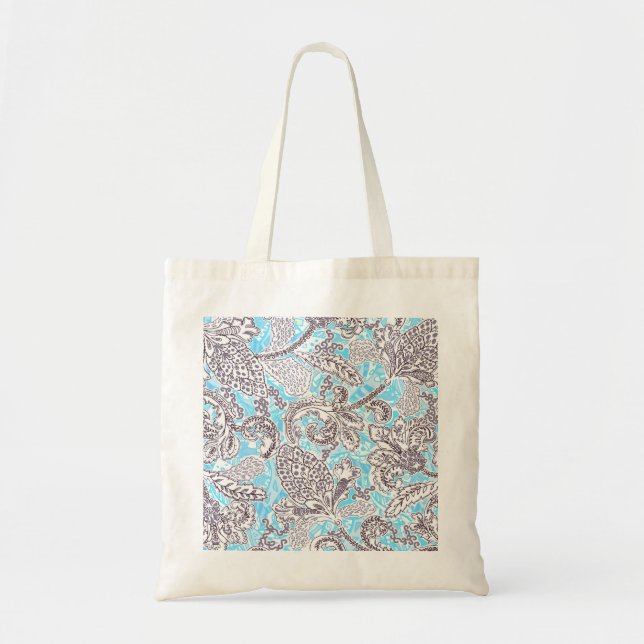 Bolsa Tote Floral clássico da cinza azul-branca (Frente)