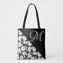 Bolsa Tote “Floral com Inicial M em Branco”