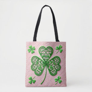 Bolsa Tote Floral coquete laço shamrock Dia de São Patrício