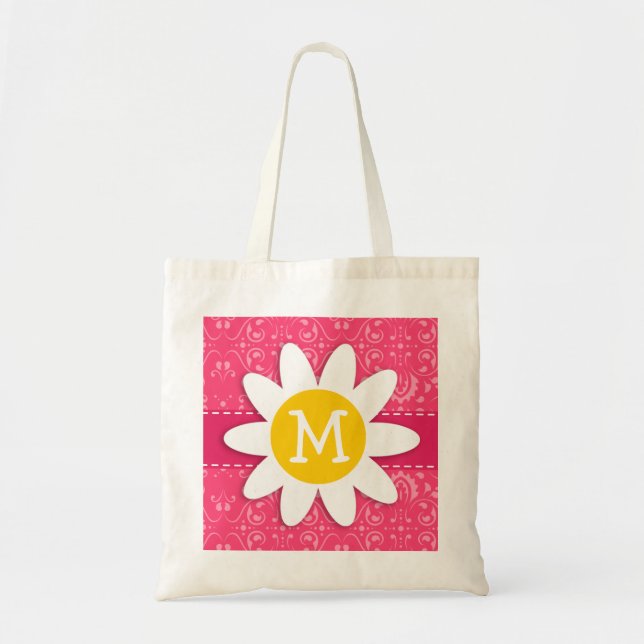 Bolsa Tote Floral cor-de-rosa; Margarida (Frente)