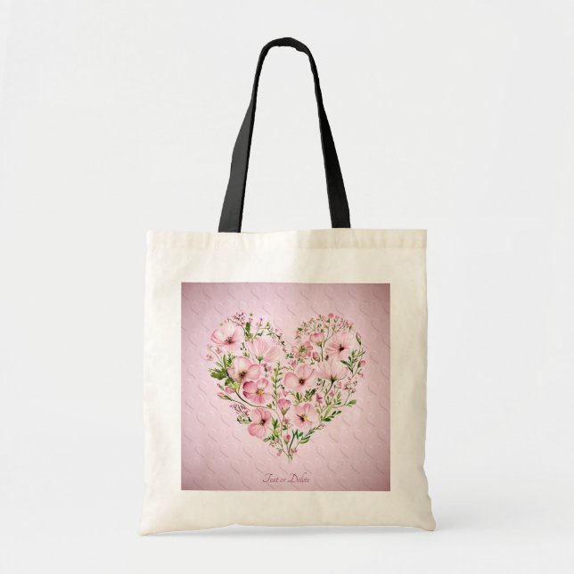 Bolsa Tote Floral Coração Rosa (Frente)
