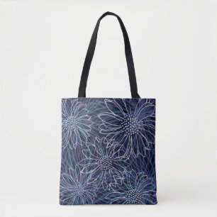 Bolsa Tote Floral Costeiro Azul e Branco Abstrato