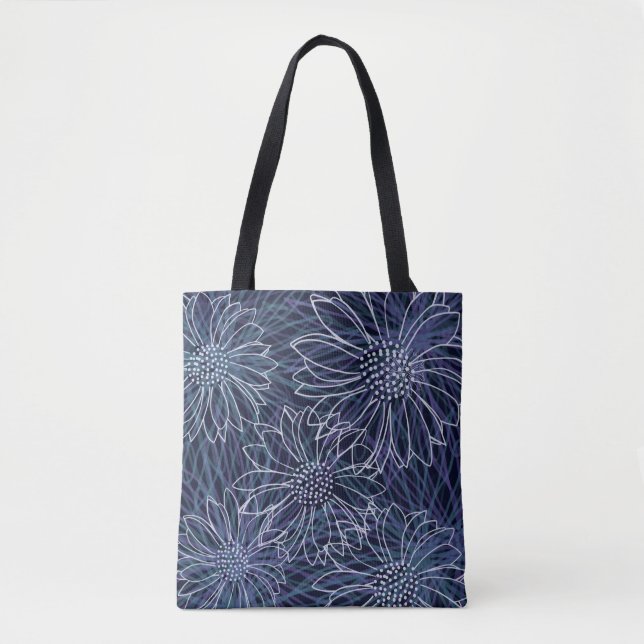 Bolsa Tote Floral Costeiro Azul e Branco Abstrato (Frente)