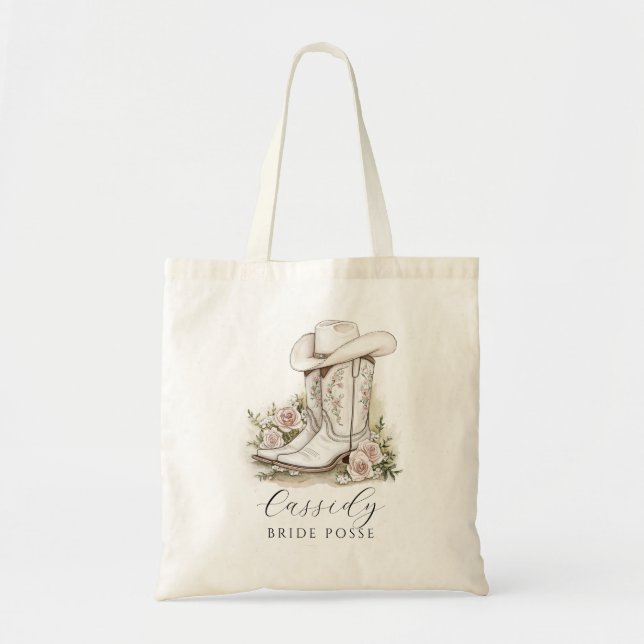 Bolsa Tote Floral Cowgirl Hat Boots Bride Posse  (Frente)