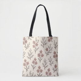 Bolsa Tote Floral Creme Moderna e Rosa Empoeirada