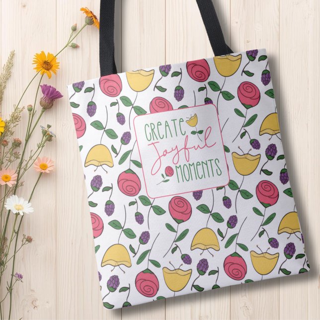 Bolsa Tote Floral Crie Momentos Alegres Moderna (Modern Floral Inspirational Tote Bag)