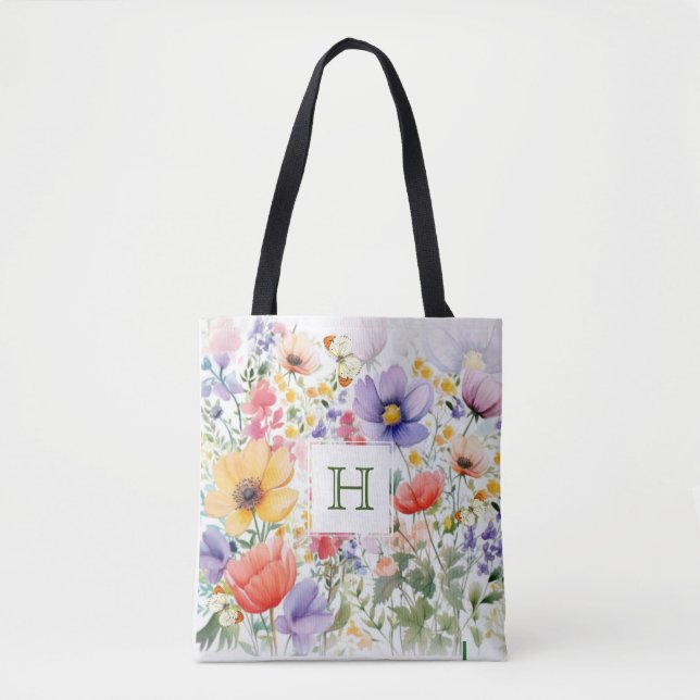 Bolsa Tote Floral de Aquarela Bonito Personalizada (Frente)