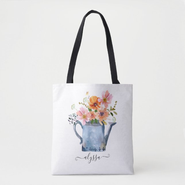 Bolsa Tote Floral De Aquarela Pintada À Mão (Frente)